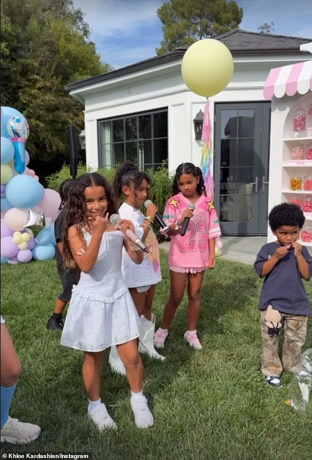 The Kardashian-Jenner cousins later joined little Dream for a round of karaoke at her balloon-filled bash, which the 41-year-old Kardashians producer-star hosted in the backyard of her $17M Hidden Hills mansion in Calabasas