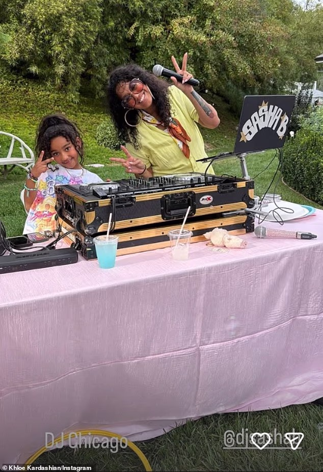 Kim Kardashian's seven-year-old daughter Chicago West (L) DJed Dream's party under the watchful supervision of her coach, DJ Sasha Brens (R)