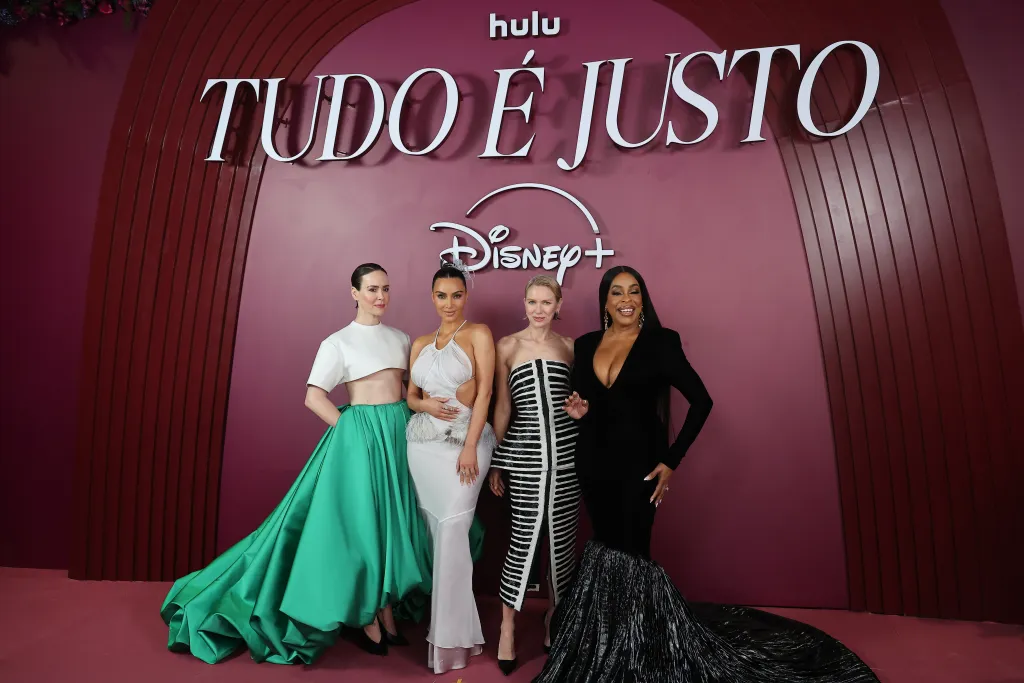 Sarah Paulson, Kim Kardashian, Naomi Watts, and Niecy Nash attend the red carpet for the series "All's Fair" by Disney+ at Teatro Copacabana Palace on November 10, 2025 in Rio de Janeiro, Brazil. 